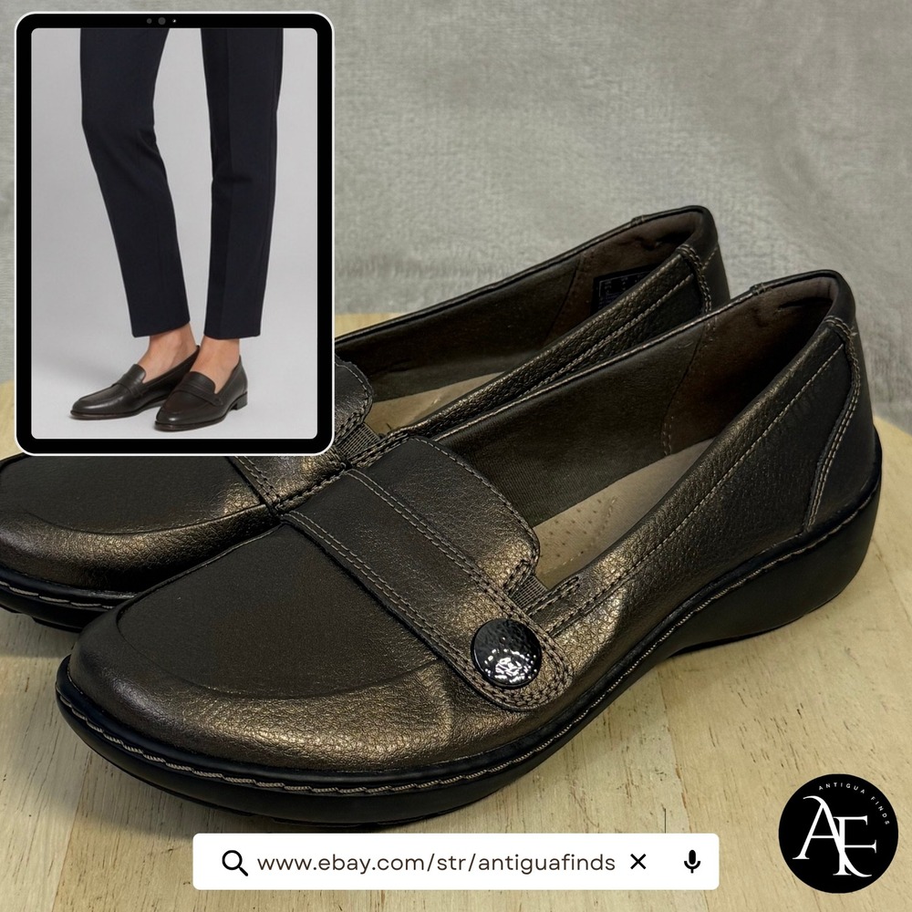 Clarks Collection Cheyn Madi Bronze Metallic Leather Loafers Womens 7N 261549603